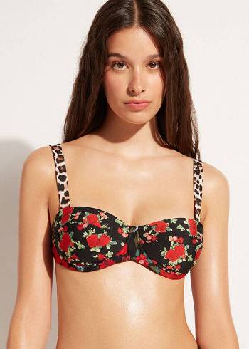 Calzedonia Bandeau Lightly Yastıklı Nizza Bikini Üstleri Kadın Pembe Siyah | TR2497AP
