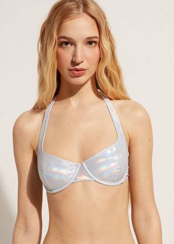 Calzedonia Coated-Effect Balconette Daytona Bikini Üstleri Kadın Gümüş | TR2492HK