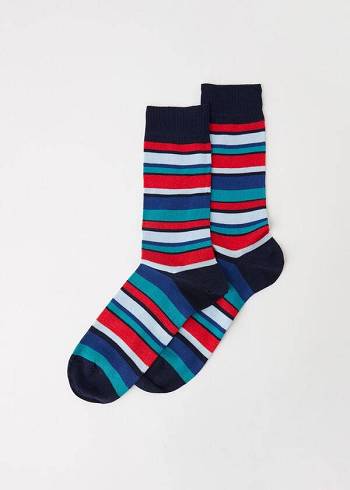 Calzedonia Colorful Çizgili Crew Çorap Erkek Mavi | TR1322NB