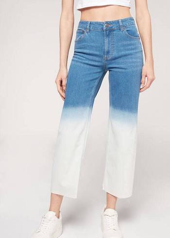 Calzedonia Cropped Düz-Leg Kot Pantolon Kadın Mavi Beyaz | TR1625HK