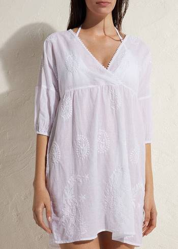 Calzedonia Embroidered Elbise Cover Ups Kadın Beyaz | TR2113PQ