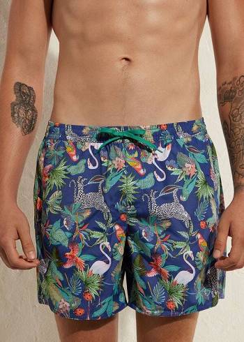 Calzedonia Formentera Şort Mayo Erkek Yeşil Mavi | TR1272QZ