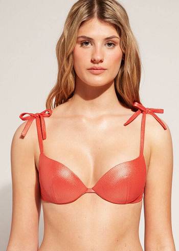 Calzedonia Graduated Yastıklı Push Up Antigua Bikini Üstleri Kadın Mercan Turuncu | TR2474IS