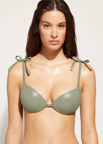 Calzedonia Graduated Yastıklı Push Up Antigua Bikini Üstleri Kadın Yeşil | TR2475UT