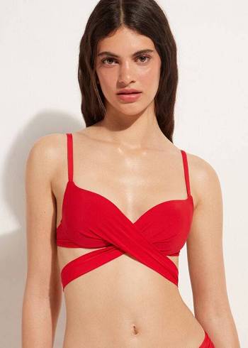 Calzedonia Graduated Yastıklı Push Up Indonesia Bikini Üstleri Kadın Kırmızı | TR2466HK