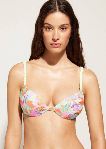 Calzedonia Graduated Yastıklı Push-Up Tahiti Bikini Üstleri Kadın Yeşil | TR2464KI