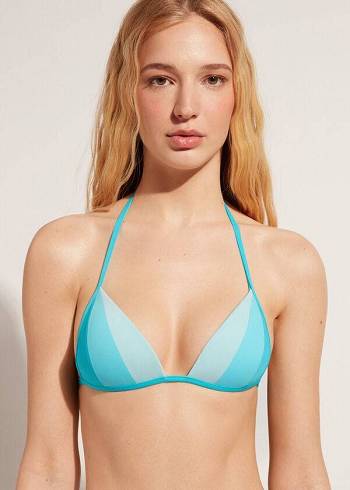 Calzedonia Graduated Yastıklı Triangle Azzorre Bikini Üstleri Kadın Turkuaz | TR2460CE