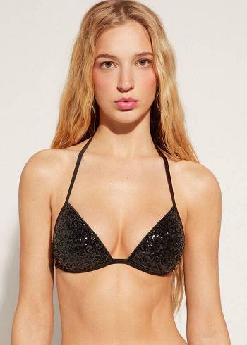 Calzedonia Graduated Yastıklı Triangle Cannes Bikini Üstleri Kadın Siyah | TR2458BC