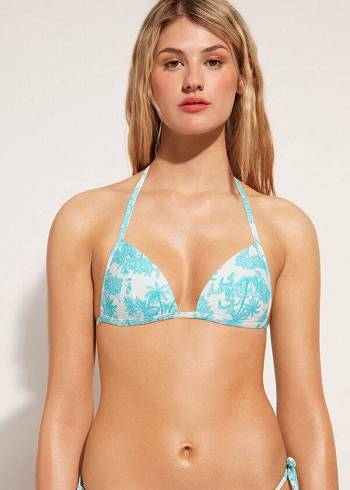 Calzedonia Graduated Yastıklı Triangle Sorrento Bikini Üstleri Kadın Mavi | TR2441GL