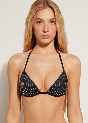 Calzedonia Graduated Yastıklı Triangle Shanghai Bikini Üstleri Kadın Siyah | TR2445AP