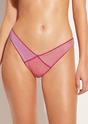 Calzedonia High Cut Brazilian Lamé Lisbona Bikini Altları Kadın Pembe | TR2799MA