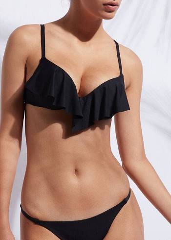 Calzedonia Indonesia Ultra Push Up Ruffle Bikini Üstleri Kadın Siyah | TR2415GL