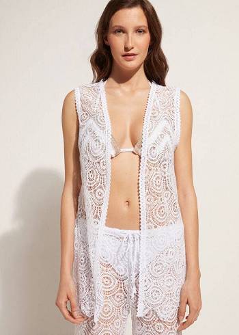 Calzedonia Kolsuz Crochet Cover Ups Kadın Beyaz | TR2075BC