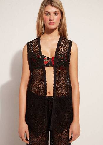 Calzedonia Kolsuz Crochet Cover Ups Kadın Siyah | TR2076NB