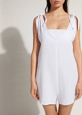 Calzedonia Kısa Pamuklu Romper Cover Ups Kadın Beyaz | TR2078QZ