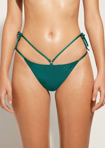 Calzedonia Lamé Brazilian Side String Hollywood Bikini Altları Kadın Yeşil | TR2705TV