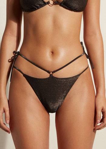Calzedonia Lamé Brazilian Side String Hollywood Bikini Altları Kadın Siyah | TR2706RW
