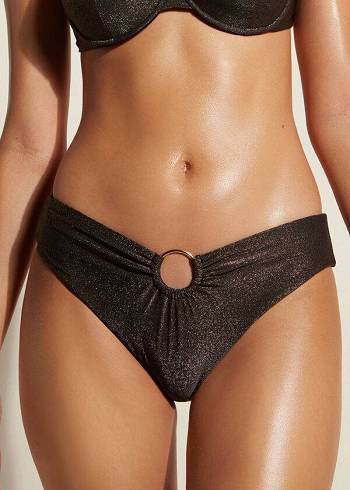 Calzedonia Lamé High Belli Hollywood Bikini Altları Kadın Siyah | TR2704YU