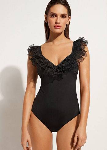 Calzedonia Lightly Yastıklı One Piece Singapore Mayo Kadın Siyah | TR2038DN