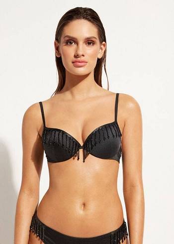Calzedonia Lightly Yastıklı Push-up Taipei Bikini Üstleri Kadın Siyah | TR2414HK