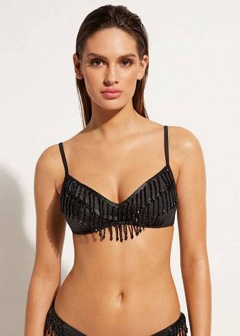 Calzedonia Lightly Yastıklı Tank-Stilleri Taipei Bikini Üstleri Kadın Siyah | TR2411LH
