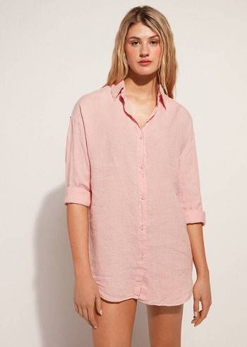 Calzedonia Linen Shirt Cover Ups Kadın Altın | TR2093HK