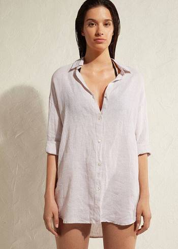 Calzedonia Linen Shirt Cover Ups Kadın Bej Rengi | TR2094JJ