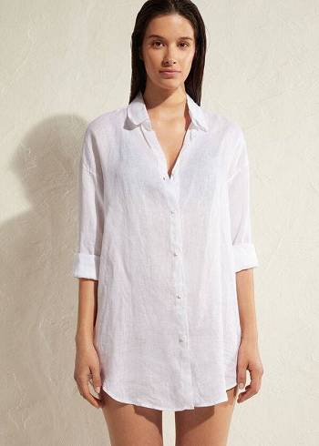 Calzedonia Linen Shirt Cover Ups Kadın Beyaz | TR2098XF