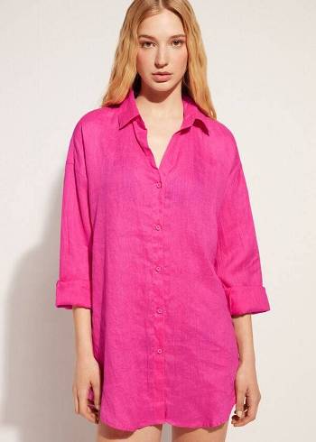 Calzedonia Linen Shirt Cover Ups Kadın Pembe | TR2095KI