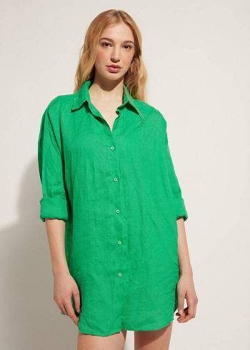 Calzedonia Linen Shirt Cover Ups Kadın Yeşil | TR2103MA