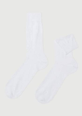 Calzedonia Lisle Thread Crew Çorap Erkek Beyaz | TR1357IS
