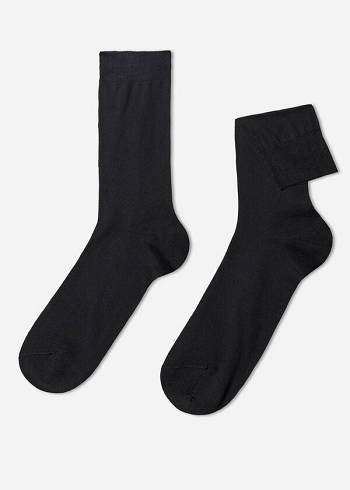 Calzedonia Lisle Thread Crew Çorap Erkek Siyah | TR1380TV