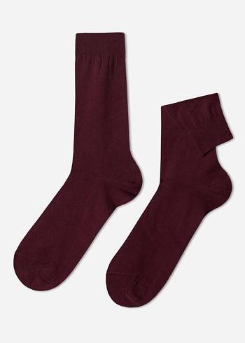 Calzedonia Lisle Thread Crew Çorap Erkek Bordo | TR1382UT