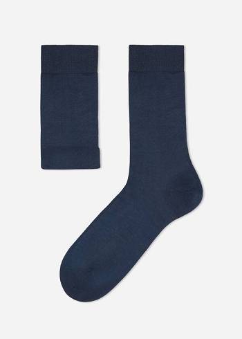 Calzedonia Lisle Thread Crew Çorap Erkek Lacivert | TR1383IS
