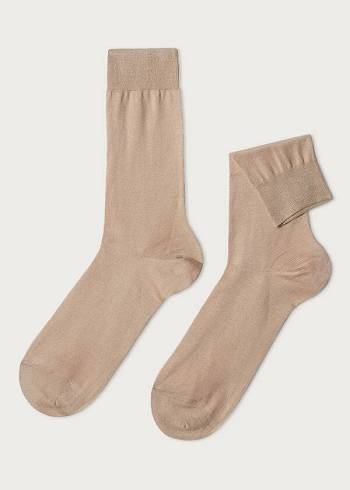 Calzedonia Lisle Thread Crew Çorap Erkek Bej Rengi | TR1384OR