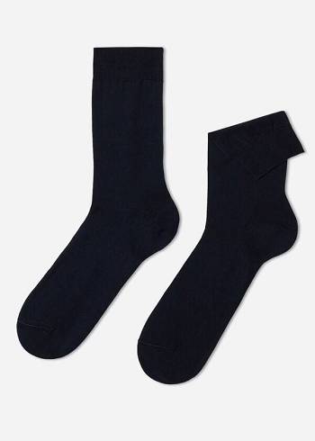 Calzedonia Lisle Thread Crew Çorap Erkek Mavi | TR1385PQ