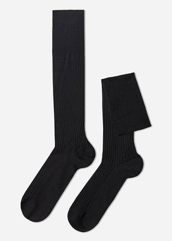 Calzedonia Lisle Thread Nervürlü Long Çorap Erkek Siyah | TR1435IS