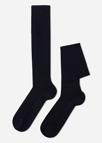 Calzedonia Lisle Thread Nervürlü Long Çorap Erkek Mavi | TR1439SO