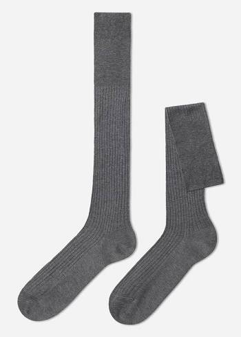 Calzedonia Lisle Thread Nervürlü Long Çorap Erkek Gri | TR1440DN