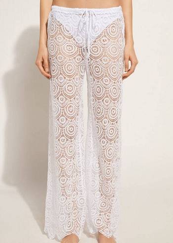 Calzedonia Long Crochet Pants Cover Ups Kadın Beyaz | TR2059IS