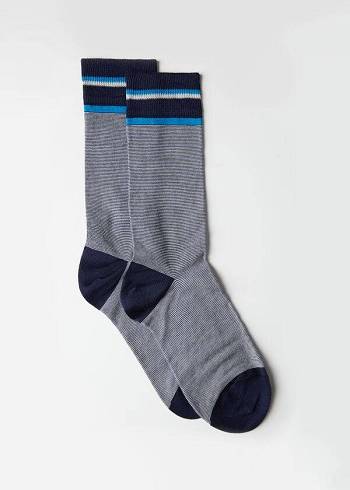 Calzedonia Micro Çizgili Crew Çorap Erkek Mavi | TR1335SO