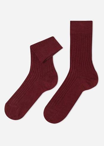 Calzedonia Nervürlü Cashmere Kısa Crew Çorap Erkek Bordo | TR1343ZG
