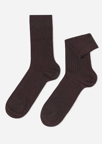 Calzedonia Nervürlü Cashmere Kısa Crew Çorap Erkek Kahve | TR1344XF