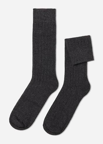 Calzedonia Nervürlü Crew with Yün and Cashmere Çorap Erkek Gri | TR1353RW