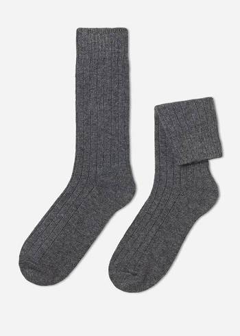 Calzedonia Nervürlü Crew with Yün and Cashmere Çorap Erkek Gri | TR1371CE