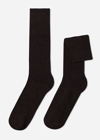Calzedonia Nervürlü Crew with Yün and Cashmere Çorap Erkek Kahverengi | TR1372VD