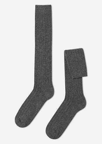 Calzedonia Nervürlü Yün and Cashmere Long Çorap Erkek Gri | TR1416GL