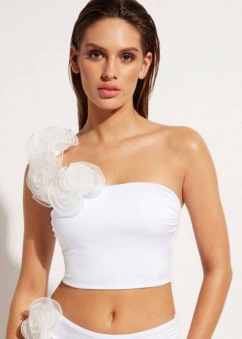 Calzedonia One-Shoulder Bandeau Bora Bora Bikini Üstleri Kadın Beyaz | TR2409XF