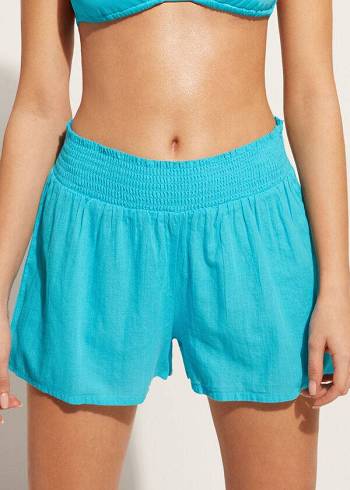 Calzedonia Pamuklu Shorts Cover Ups Kadın Turkuaz Yeşil | TR2064DN