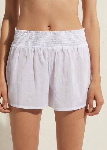 Calzedonia Pamuklu Shorts Cover Ups Kadın Beyaz | TR2067HK